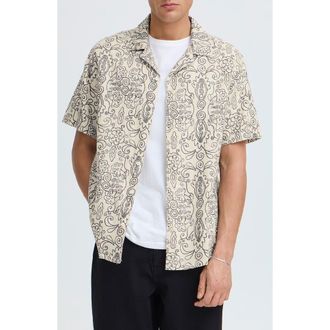 Solid Utkolt Floral Camp Shirt in Oatmeal at Nordstrom, Size X-Large