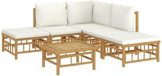 vidaXL Set De Muebles De Jard&iacute;n 6 Piezas Bamb&uacute; Y Cojines Blanco Crema Vidaxl