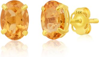 MAX + STONE 14k Yellow or White Gold 7x5mm Oval Stud Earrings with Push Backs