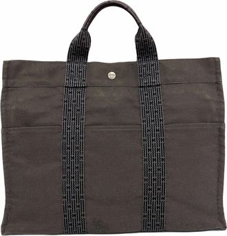 Herm&egrave;s Gray Canvas Tote Bag (Pre-Owned)