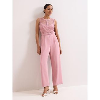 Phase Eight Ivanna Lace Bodice Belted Jumpsuit in Pale Pink at Nordstrom, Size 14