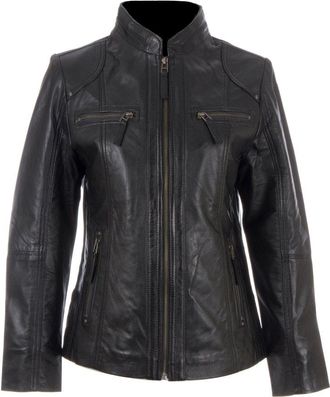 Aviatrix Womens Super Soft Real Leather Band Collar Biker Jacket (OBFQ) 2XL Black