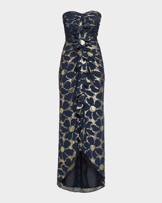 Ramy Brook Daisy Goldie Strapless Floral Jacquard Gown