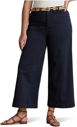 Lauren Ralph Lauren Plus Size Stretch Chino Wide-leg Cropped Pants Womens Clothing Lauren Navy : 12W 25, Cotton/Elastane