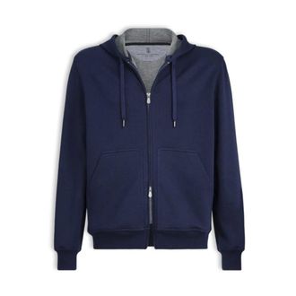 Brunello Cucinelli Cotton Zip Hooded Top - male - Brunello Cucinelli - Zip-throughs - Blue - L - Sweatshirts & Hoodies