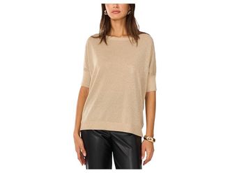 Vince Camuto 3/4 Sleeve Wide Crew Neck w/ Allover Lurex Womens Sweater Glow Gold : SM, Nylon/Viscose