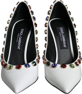 Dolce & Gabbana White Crystal Leather High Heels Pumps Womens Shoes