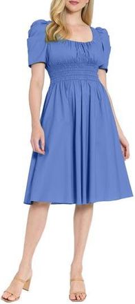 London Times Puff Sleeve Smocked Waist Dress in Granada Sky at Nordstrom Rack, Size X-Large