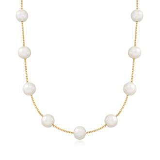 Ross-Simons 8-8.5mm Cultured Pearl Station Necklace in 18kt Gold Over Sterling