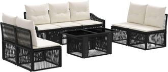 vidaXL Conjunto De Sof&aacute;s De Jard&iacute;n 8 Uds. Negro Y Blanco Crema Vidaxl