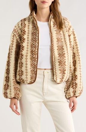 All in Favor High Pile Fleece Jacket in Ivory/Butter Brown at Nordstrom Rack, Size X-Large