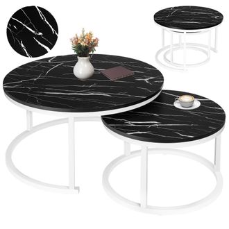 OEM Juego De Dos Mesas De M&aacute;rmol Blanco Galen Black Marble