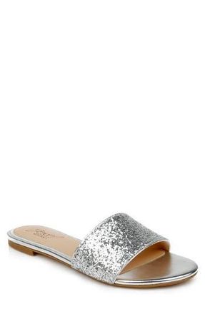 Badgley Mischka Dillian Glitter Slide Sandal in Silver Glitter at Nordstrom Rack, Size 6.5