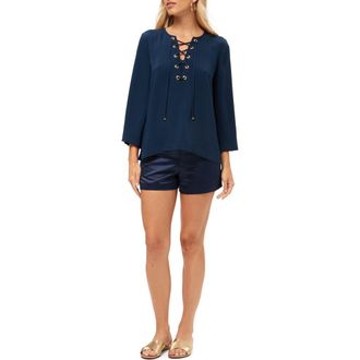 Trina Turk Catamaran Lace Up Top in Ink at Nordstrom, Size Medium