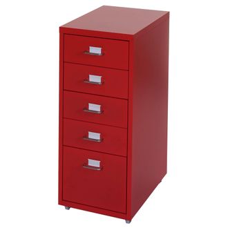 Hhg Hhg - Nunca Usado] Armario Con Ruedas Boston T851, Armario Con Cajones Armario De Acero, 69x28x41cm 5 Cajones, Rojo