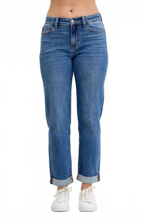 Judy Blue Mid Rise Classic Cuff Boyfriend Jean In Medium Wash