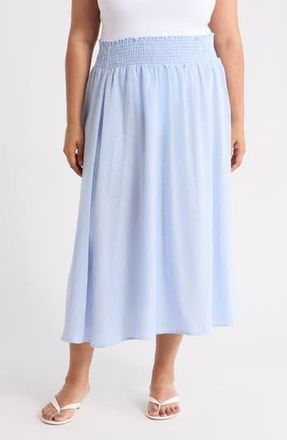 Renee C Pinstripe Smocked Waist Cotton Blend Skirt in Light Blue at Nordstrom Rack, Size 2X