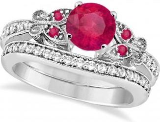Allurez Butterfly Genuine Ruby & Diamond Bridal Set Platinum (2.03ct)
