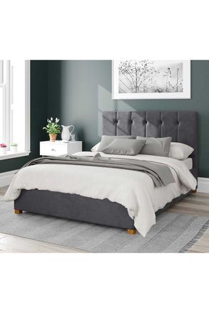 Aspire Home Accents Hepburn Upholstered Ottoman Storage Bed, Plush Velvet Fabric in Grey | Size: Super King