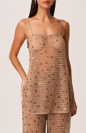 SNDYS Kalena Sequin Open Knit Longline Top in Mocha at Nordstrom, Size X-Small
