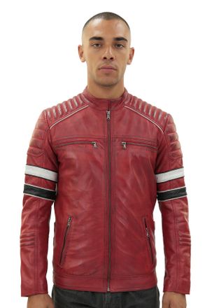 Infinity Leather Mens Quilted Racing Jacket-Madrid - Red - Size X-Large