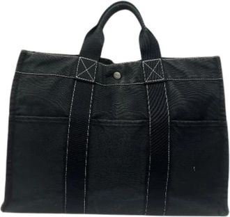 Herm&egrave;s Pre-owned Katoenen Tote Bag - Dames - Vintage Shopper - Blauw - ONE Size - Katoen - Vintage