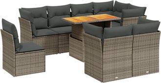 vidaXL Vidaxl - Set De Muebles De Jard&iacute;n 9 Pzas Y Cojines Rat&aacute;n Sint&eacute;tico Gris