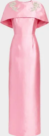 Mestiza New York Eve Embellished Capelet Silk Twill Gown