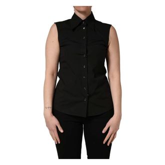 Dolce & Gabbana Shirts, female, Black, Size: XS Sleeveless Collared Blouse