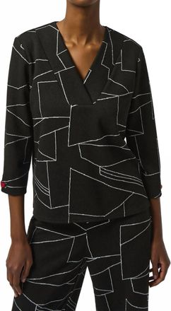 Joseph Ribkoff Abstract Print Boxy Top In Black/off White