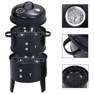 Berkfield Home 3-in-1 Charcoal Smoker BBQ Grill 40x80 cm in Black