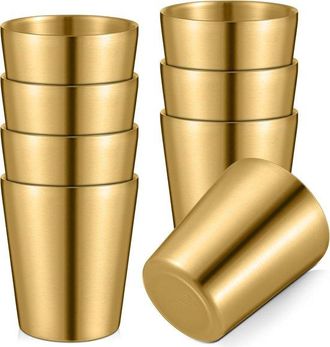 OEM 8 Piezas, Taza De Acero Inoxidable Con Aislamiento T&eacute;rmico, Taza De Caf&eacute;, Taza De Metal, Reutilizable, Oficina, Fiestas Y Camping, Dorado, 260 Ml