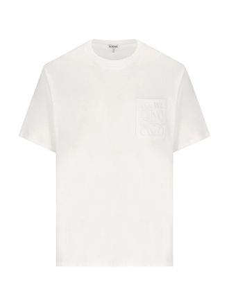 Loewe Mens Logo Embroidered Pocket T-Shirt in White Cotton - Size X-Large