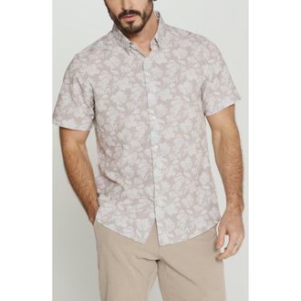 7 Diamonds Lucien Floral Short Sleeve Button-Up Shirt in Taupe at Nordstrom, Size Xx-Large