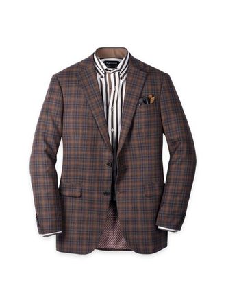 Paul Fredrick Wool Blend Plaid Single Breasted Notch Lapel Sport Coat in Brown/navy at Nordstrom, Size 44S