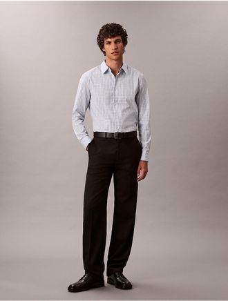 Calvin Klein Mens Cotton Stretch Plaid Slim Button-Down Shirt - Blue - XS