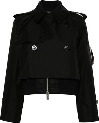 sacai layered cropped jacket - women - Cotton - 1 - Black