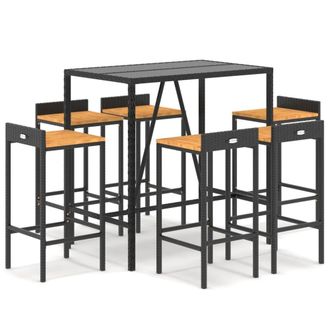 Berkfield Home 7 Piece Garden Bar Set Black Poly Rattan& Solid Wood Acacia