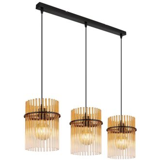 Globo Lighting Gorley Lámpara colgante de techo con barra, pantalla de cristal ámbar negro mate, 3 bombillas E27