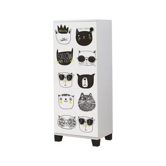Dmora Zapatero Kika, Mueble Para 16 Pares, 8 Compartimentos, 1 Puerta, 50x38x127h Cm Blanco