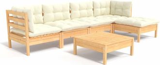 vidaXL Muebles De Jard&iacute;n 6 Piezas Cojines Madera De Pino Color Crema Vidaxl