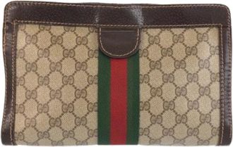 Gucci Pre-owned Clutches, male, Beige, Size: ONE SIZE Pre-owned GG Supreme Canvas Clutch Bag