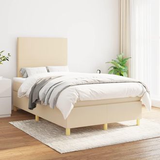 vidaXL Cama Box Spring Con Colch&oacute;n Tela Color Crema 120x200 Cm Vidaxl