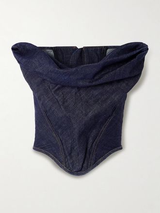 Magda Butrym Crop Top Bustier Senza Spalline In Denim - Blu