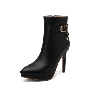 Generic Womens boots with pointed toe and stiletto heel - platform and metal buckle for evening occasions,Black,5.5 UK