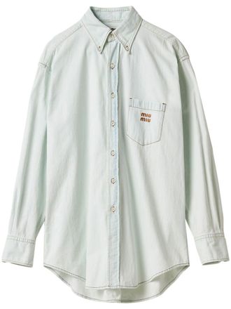 Miu Miu logo-embroidered chambray denim shirt - Blue