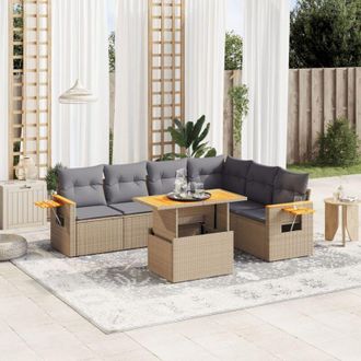 vidaXL Vidaxl - Set Sof&aacute;s De Jard&iacute;n 7 Piezas Y Cojines Rat&aacute;n Sint&eacute;tico Beige