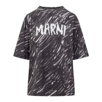 Marni T-Shirts, female, Multicolor, Size: XS Scribbled Logo T-Shirt