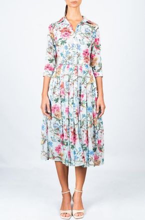 Samantha Sung Pleated Midi Audrey Shirtdress in Soft Aqua at Nordstrom, Size 14