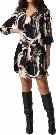 Joseph Ribkoff Brushstroke Print 3/4 Sleeve Mini Shift Dress In Black/multi